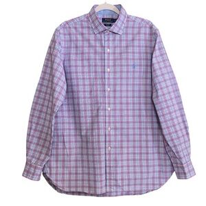 Polo Ralph Lauren Men’s Large Pink Blue Plaid Button Down Cotton Shirt Coastal